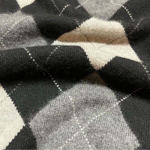 Men’s Paolo Mondo Cashmere Sweater Black Argyle Crew Neck Long Sleeve Pullover - Picture 2 of 11